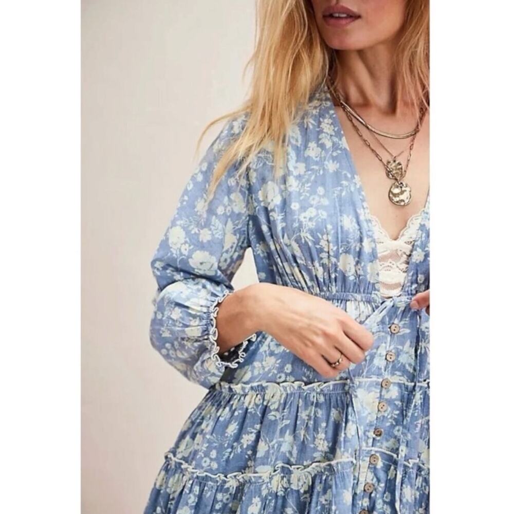 Free People Ethereal Dainty Cottage Pappiet Midi Dress Bluebell Maxi Top XL - Picture 4 of 12